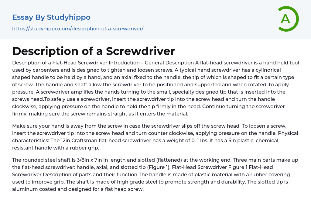 Description of a Screwdriver Essay Example