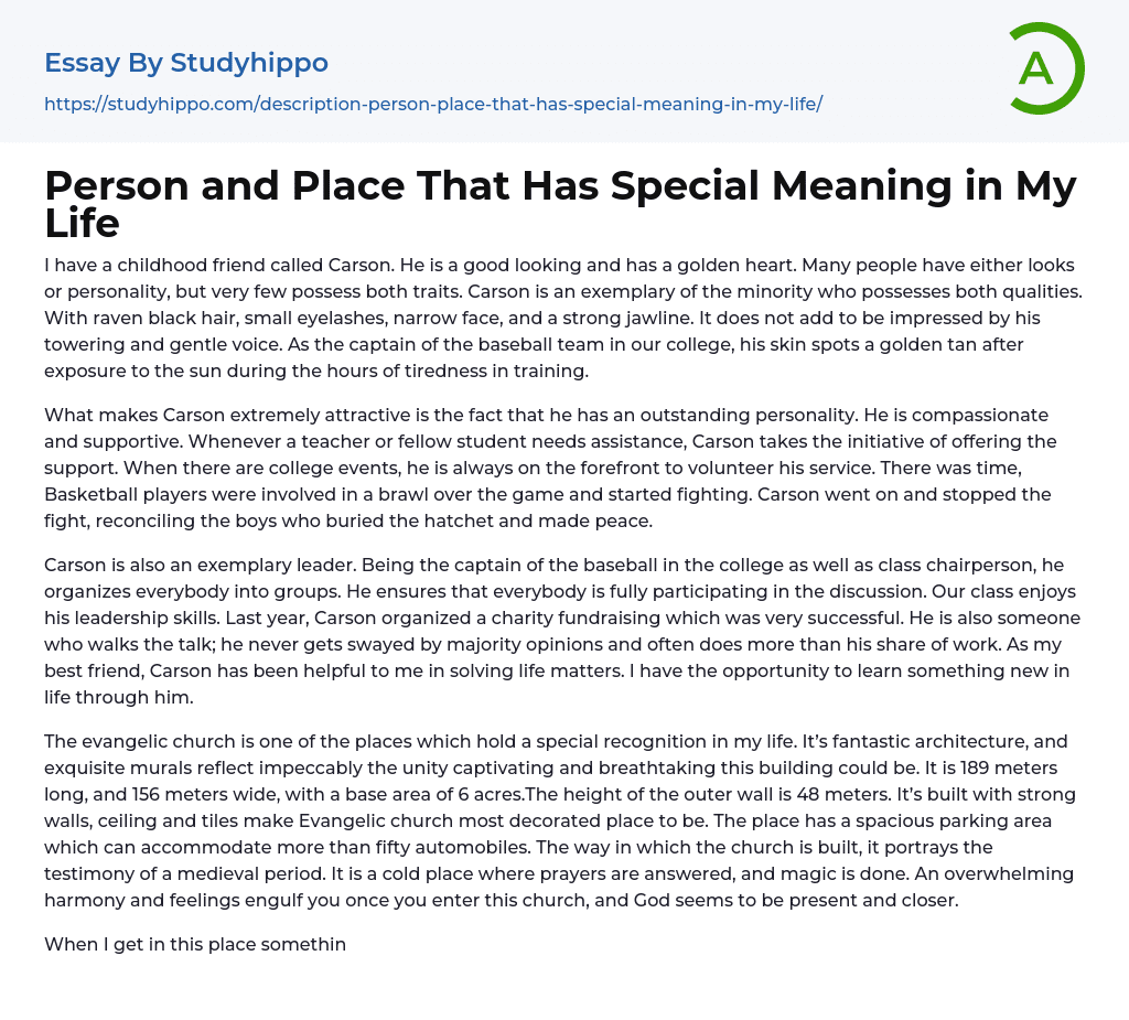 Person and Place That Has Special Meaning in My Life Essay Example
