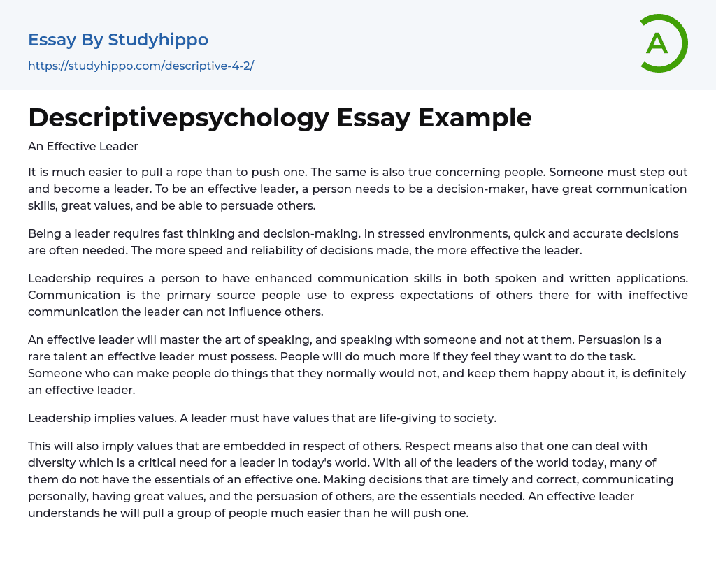 Descriptivepsychology Essay Example
