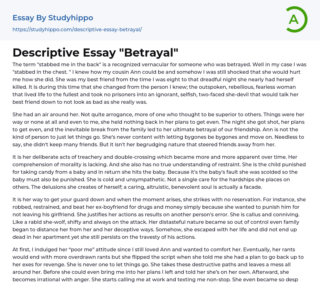 Descriptive Essay “Betrayal”