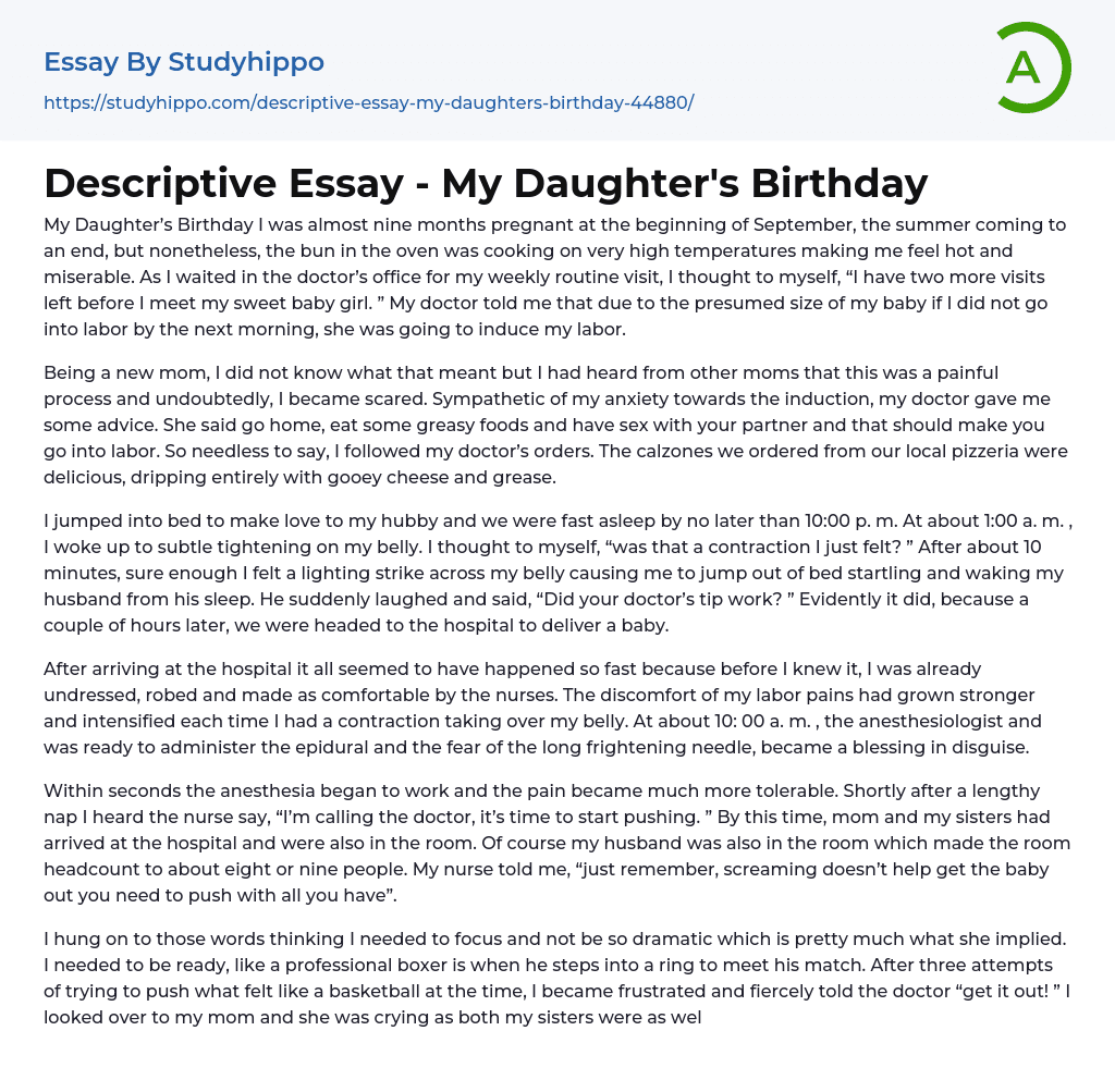 Descriptive Essay – My Daughter’s Birthday