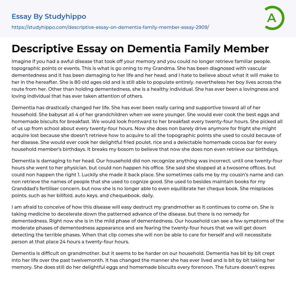 Descriptive Essay on Dementia Family Member