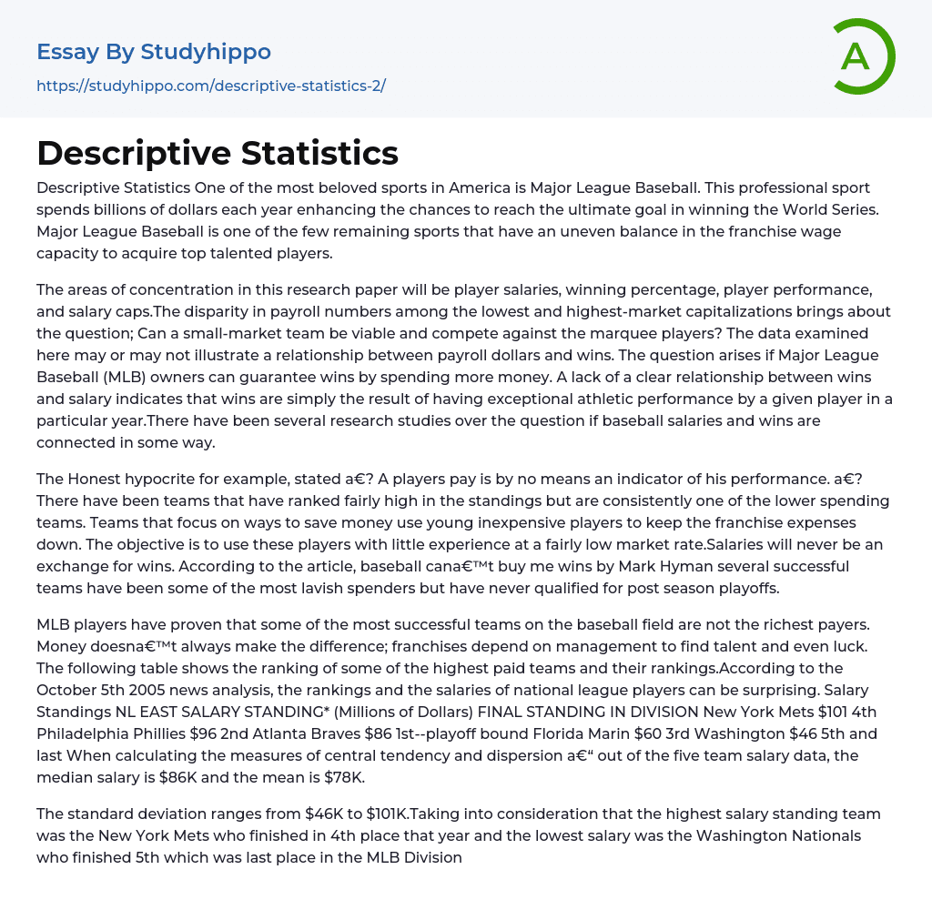 Descriptive Statistics Essay Example