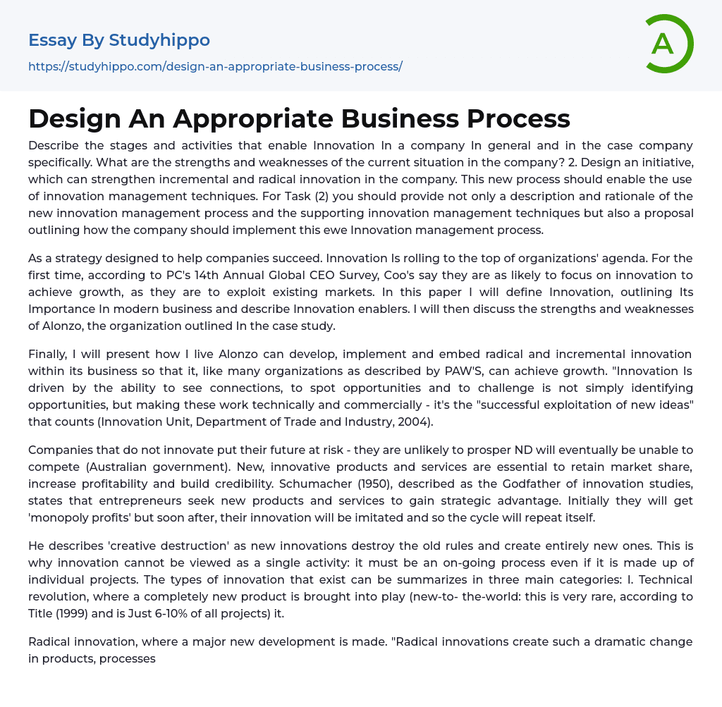 Design An Appropriate Business Process Essay Example