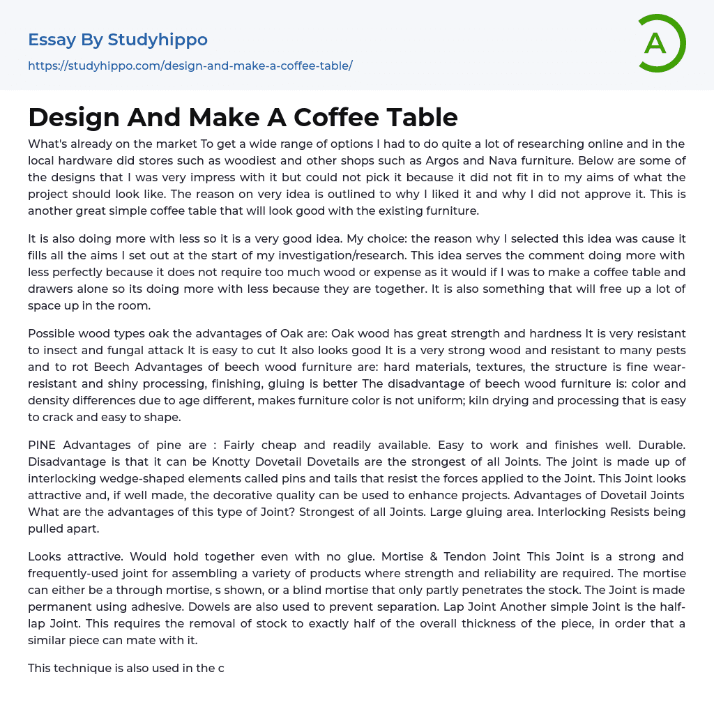 Design And Make A Coffee Table Essay Example