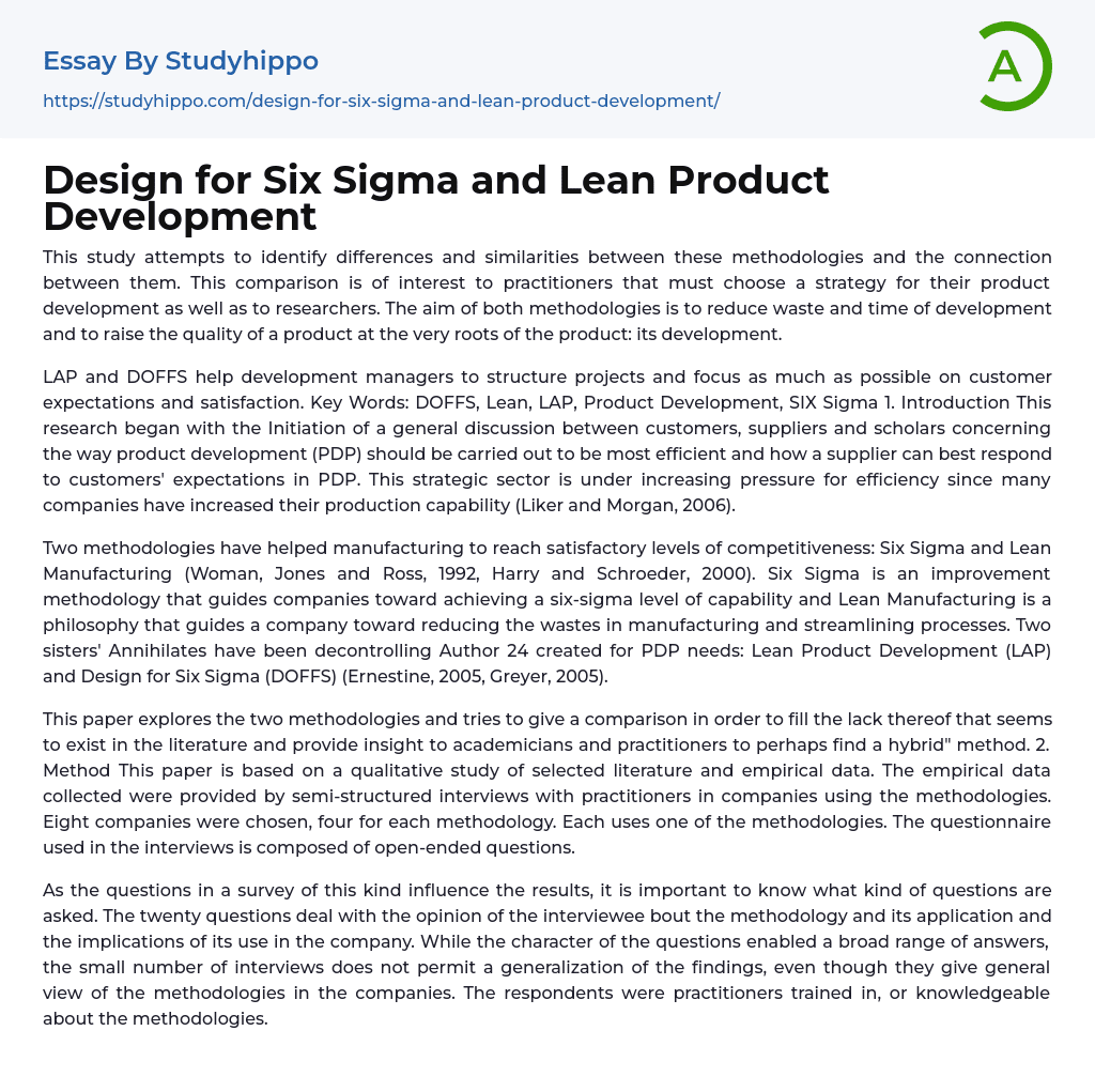 write an essay about lean and six sigma