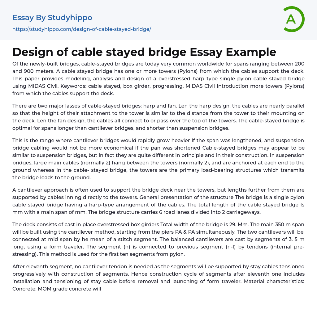 Design of cable stayed bridge Essay Example