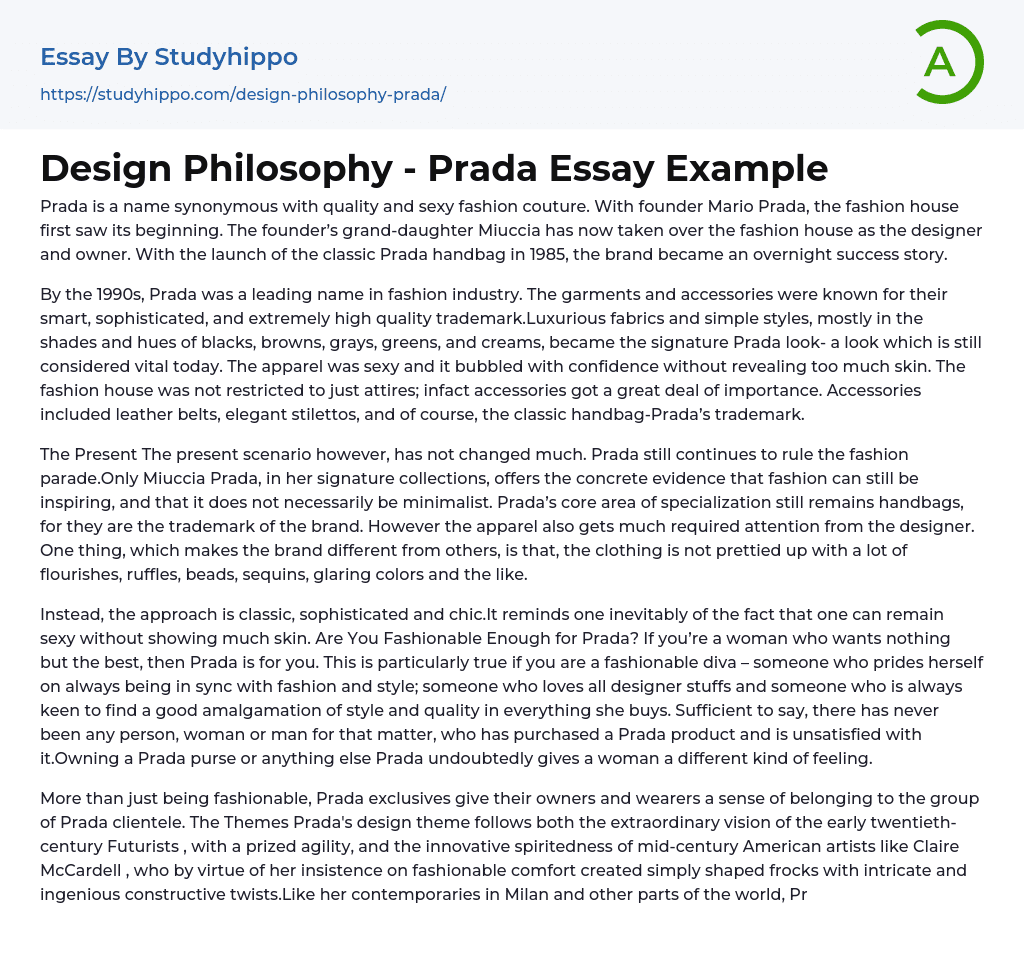 Design Philosophy – Prada Essay Example