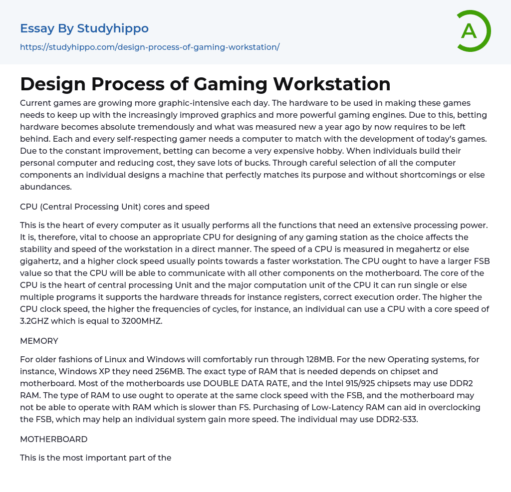 Design Process of Gaming Workstation Essay Example