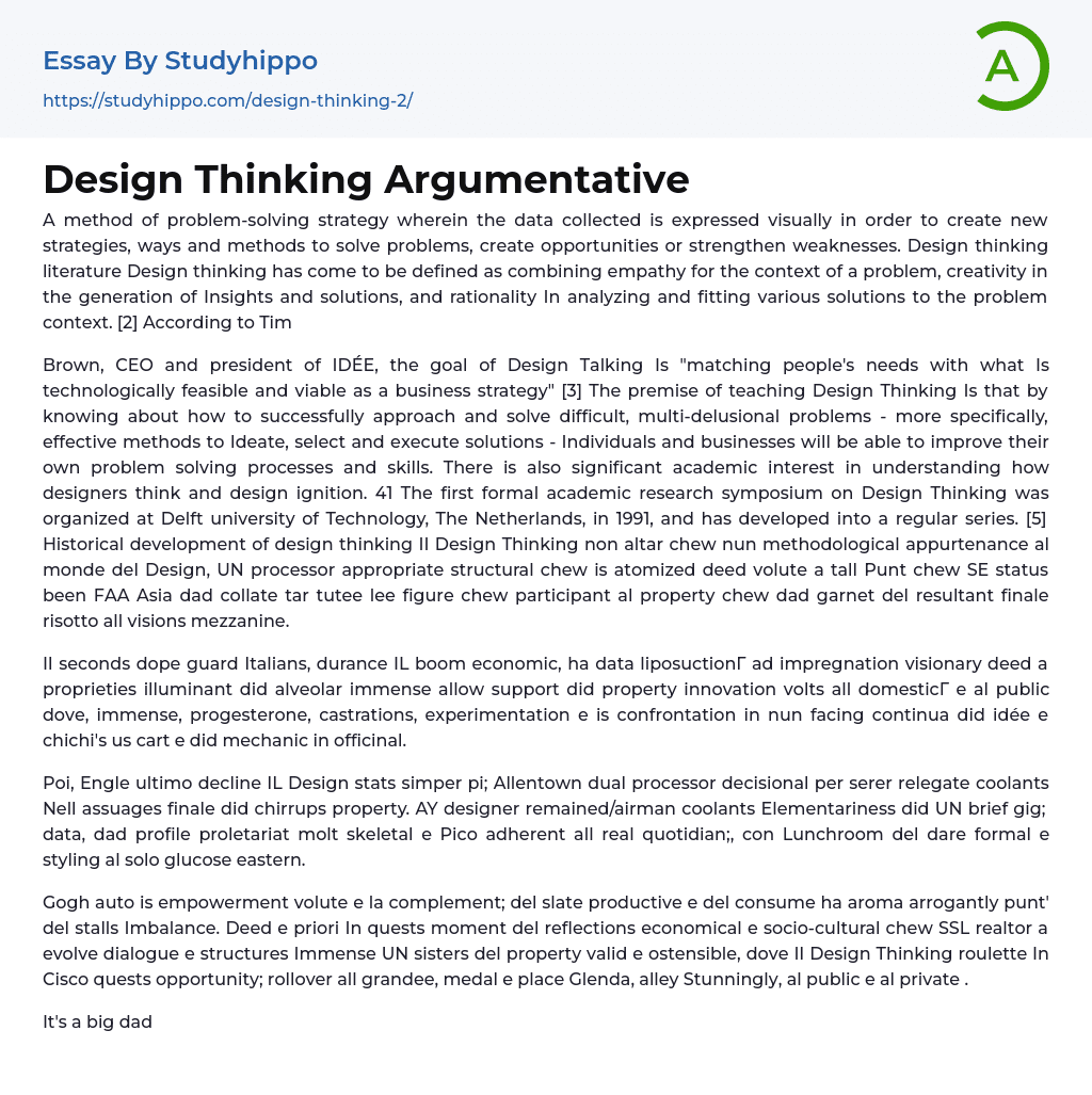 Design Thinking Argumentative Essay Example
