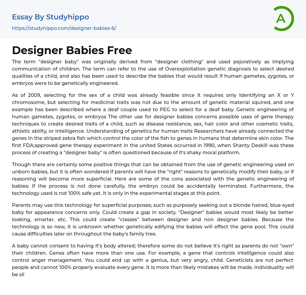 Designer Babies Free Essay Example