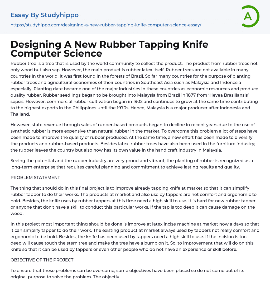 Designing A New Rubber Tapping Knife Computer Science Essay Example