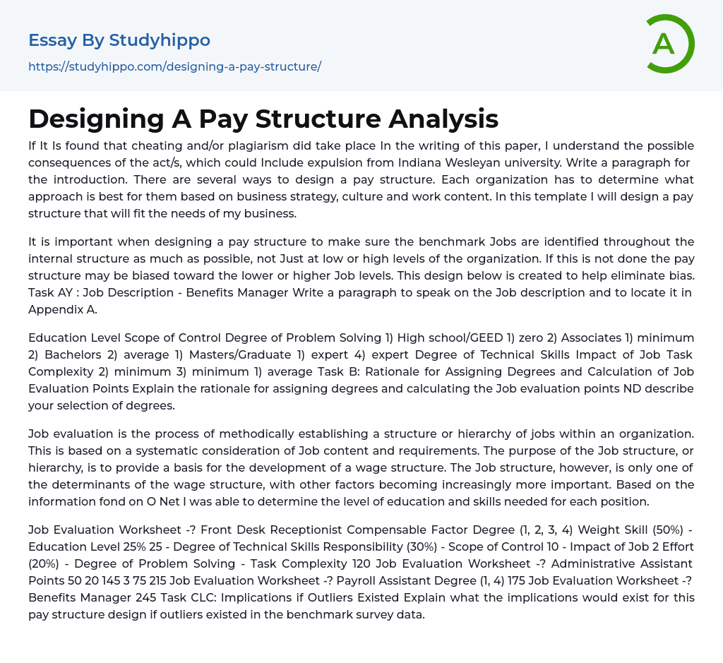Designing A Pay Structure Analysis Essay Example