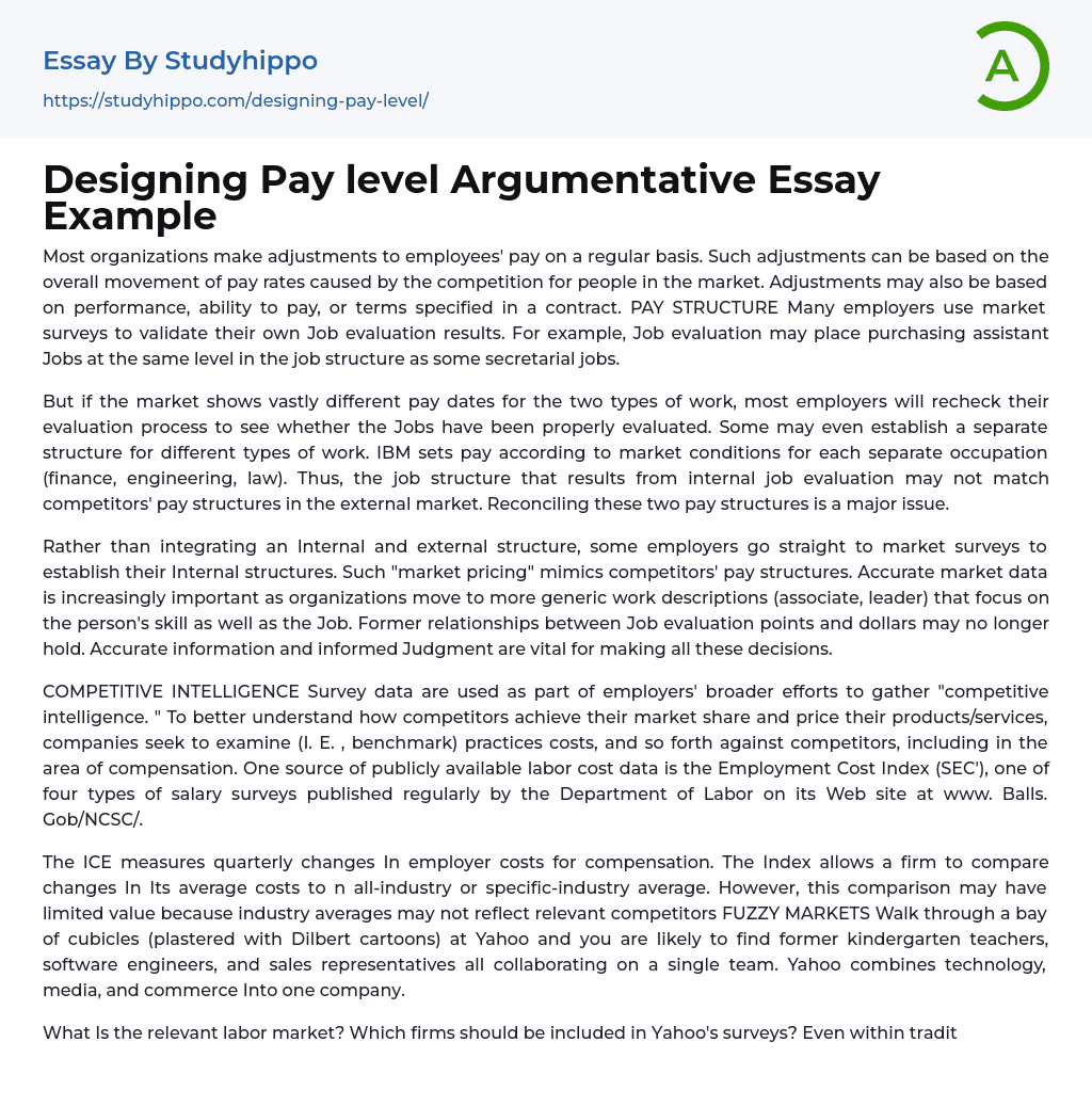 Designing Pay level Argumentative Essay Example