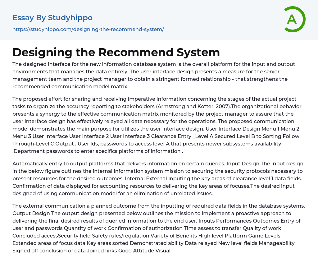 Designing the Recommend System Essay Example