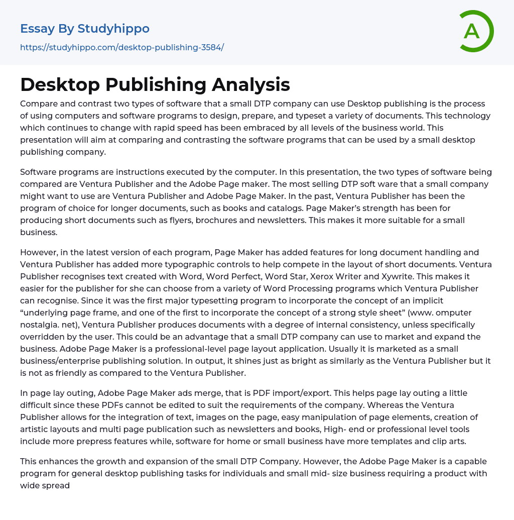 Desktop Publishing Analysis Essay Example