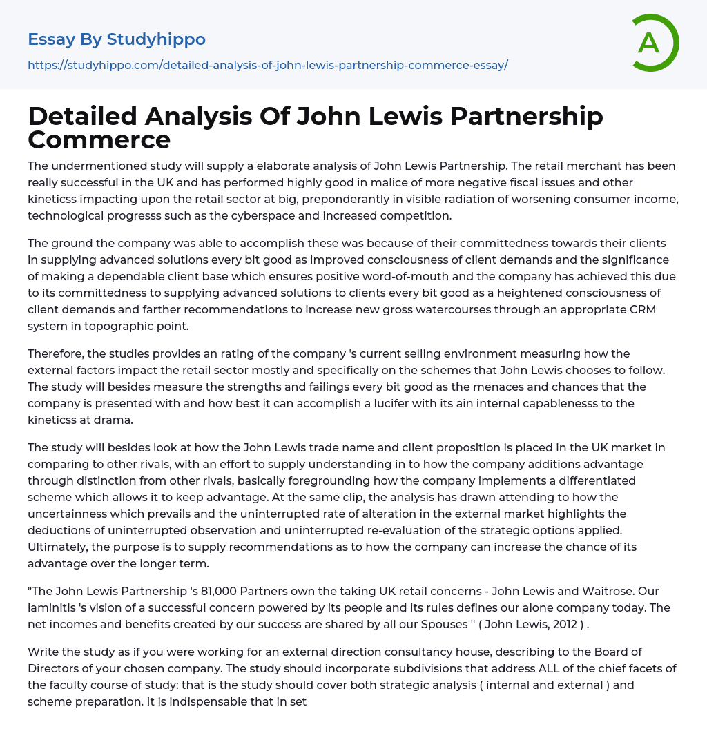 Detailed Analysis Of John Lewis Partnership Commerce Essay Example
