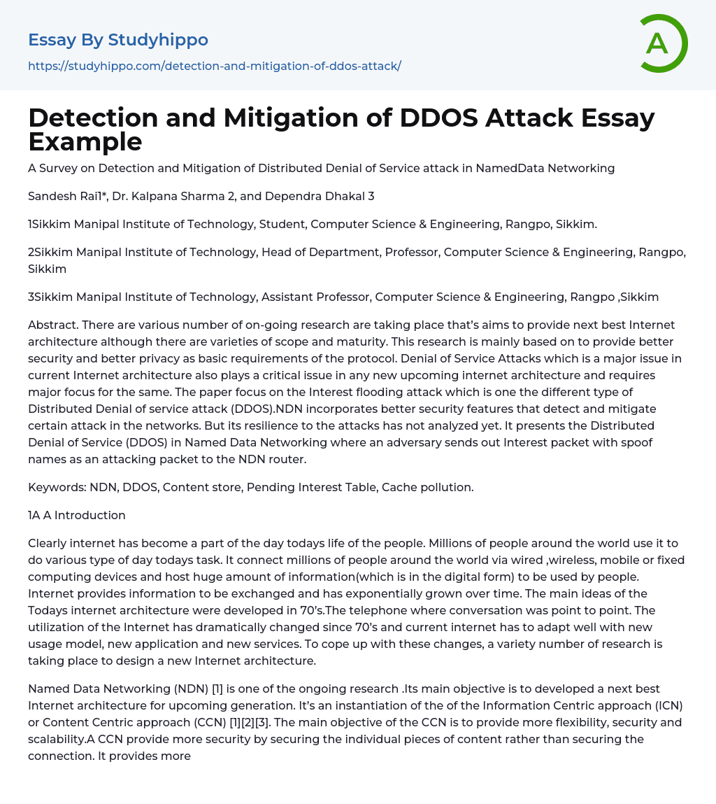 Detection and Mitigation of DDOS Attack Essay Example