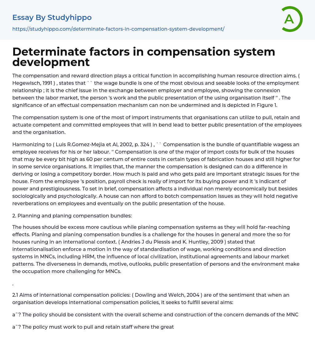 Determinate factors in compensation system development Essay Example