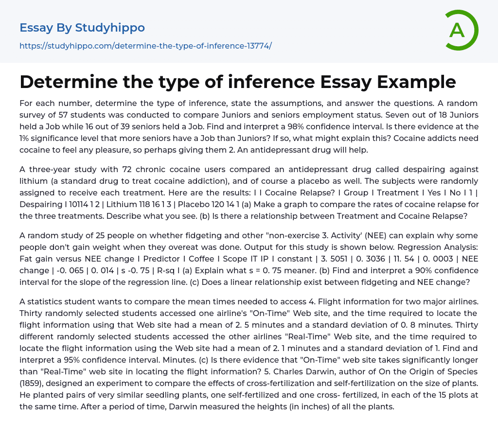 Determine the type of inference Essay Example