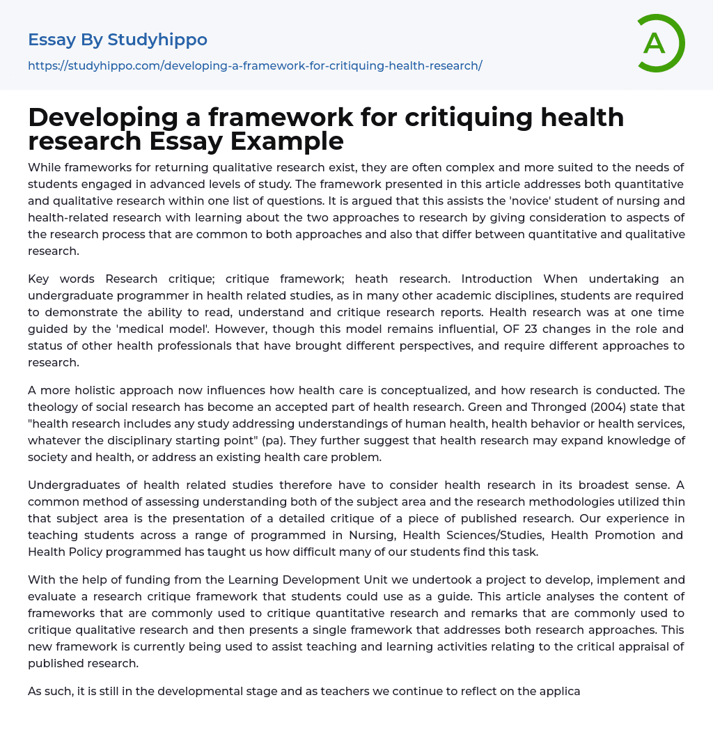 critiquing health research framework