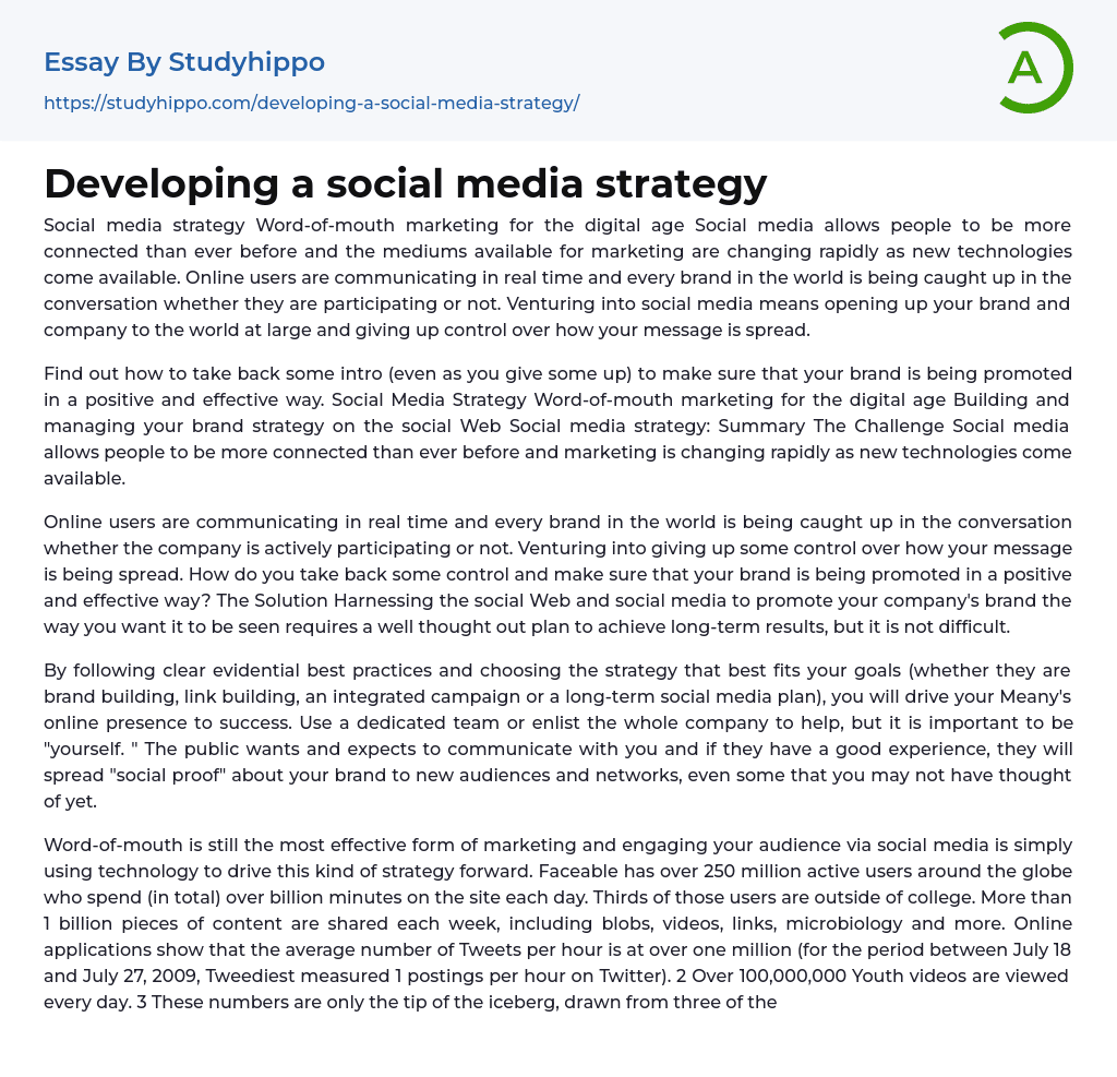 Developing a social media strategy Essay Example