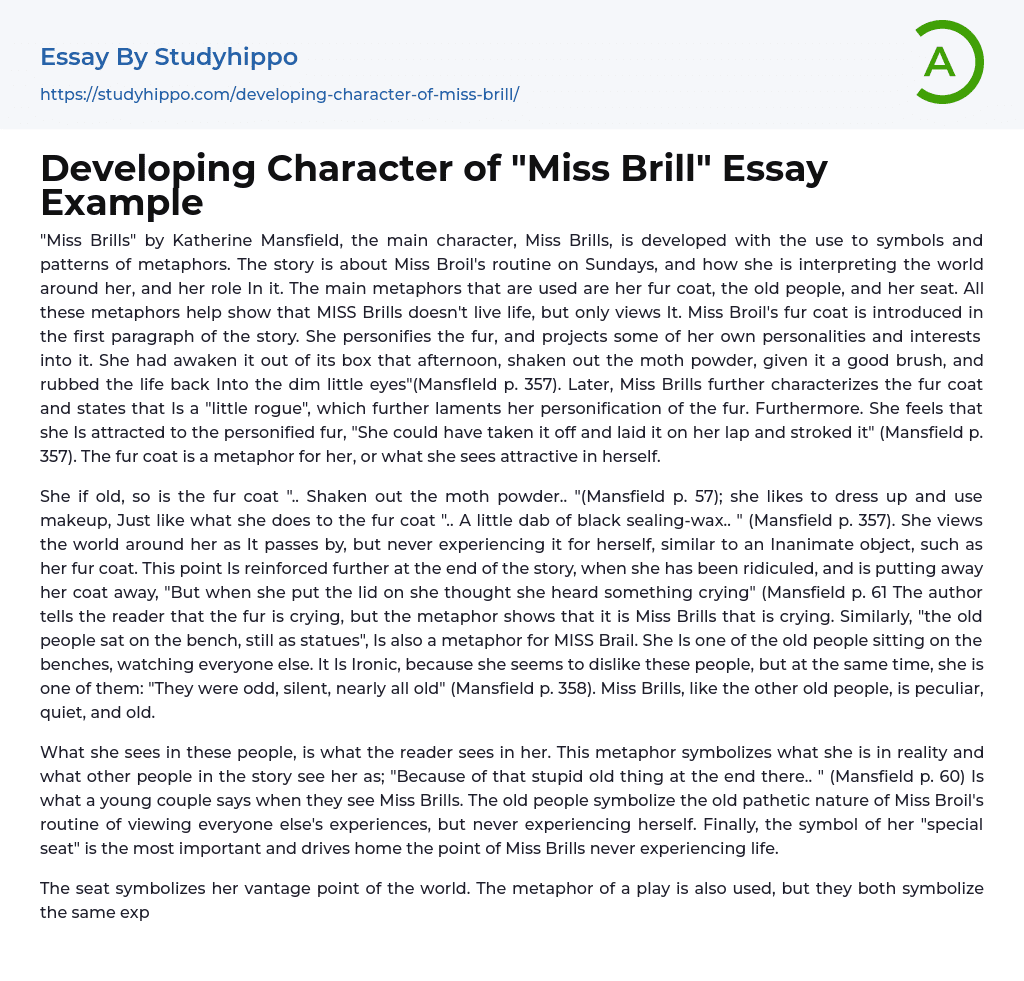 Developing Character of “Miss Brill” Essay Example