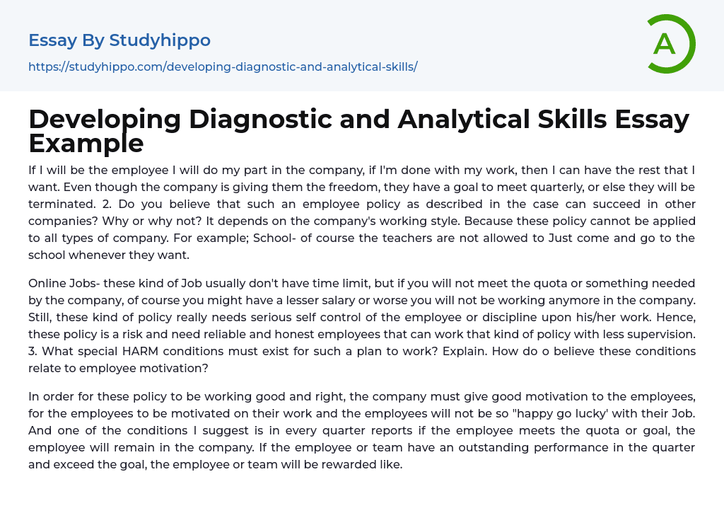 Developing Diagnostic and Analytical Skills Essay Example