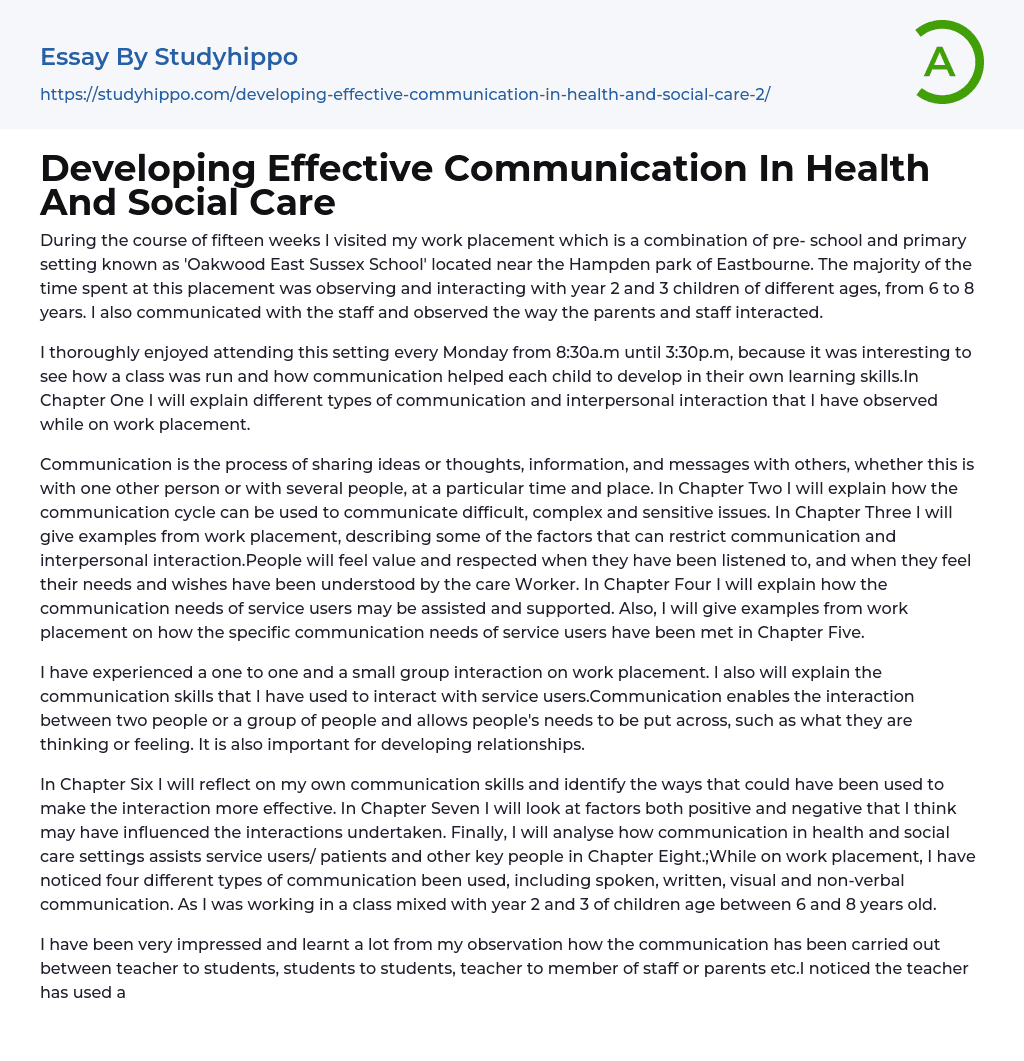 Developing Effective Communication In Health And Social Care Essay Example