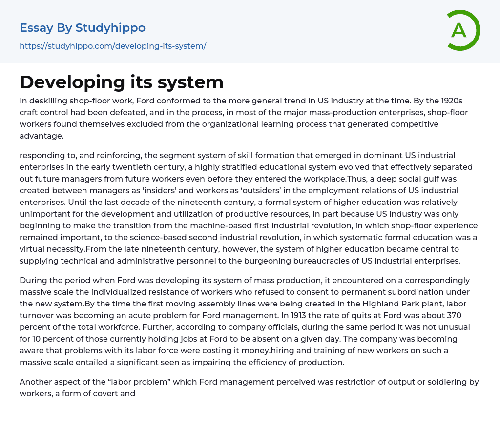Developing its system Essay Example