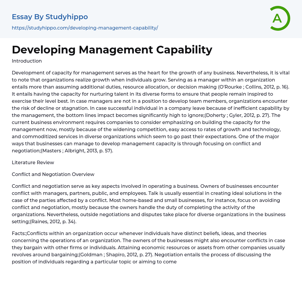 Developing Management Capability Essay Example