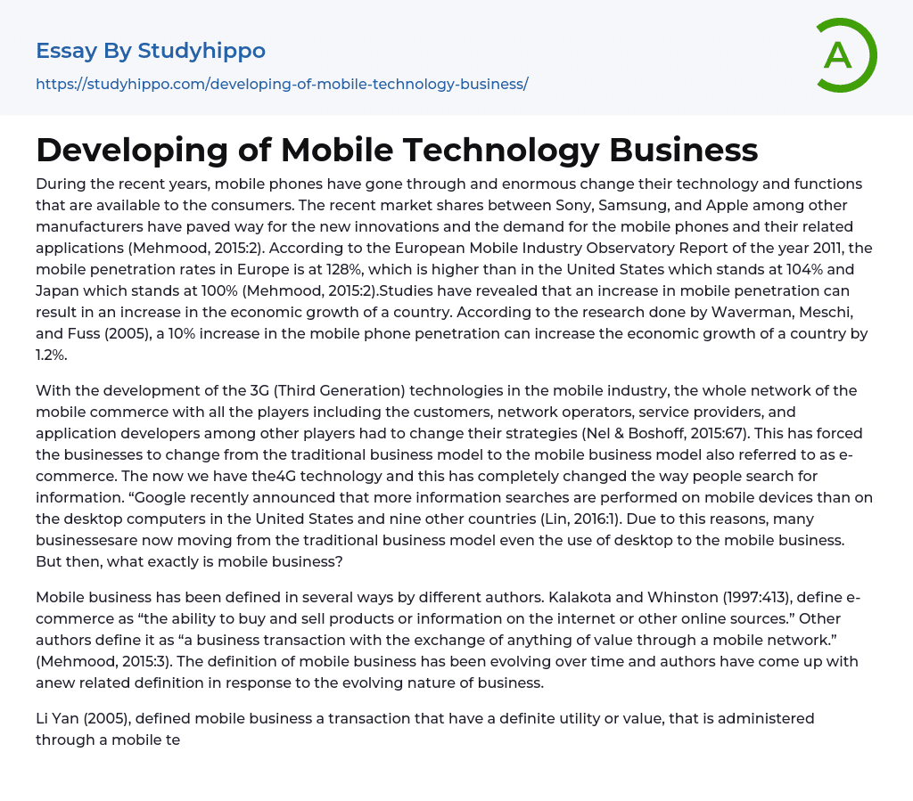 Developing of Mobile Technology Business Essay Example
