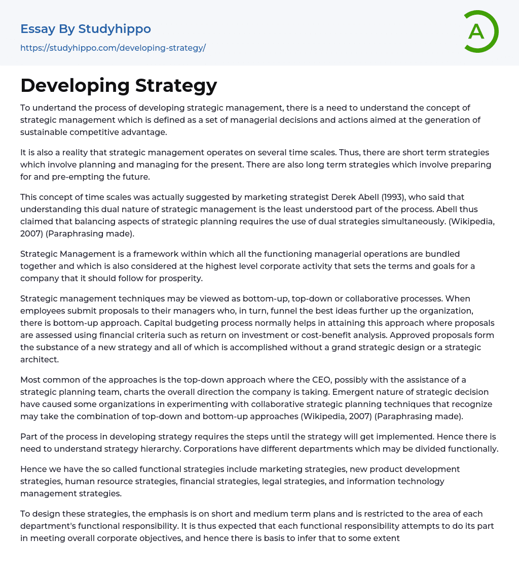 Developing Strategy Essay Example