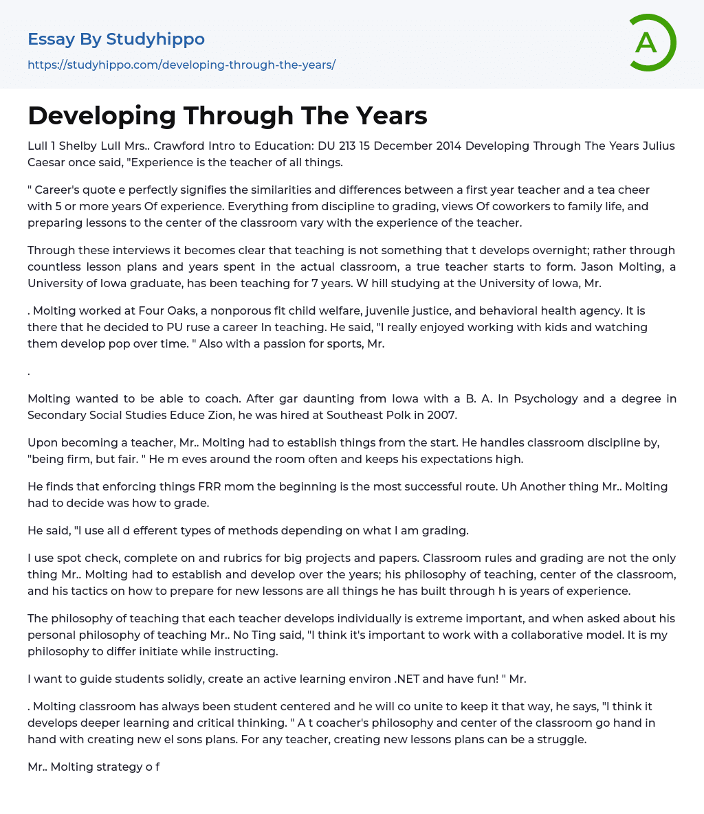 Developing Through The Years Essay Example
