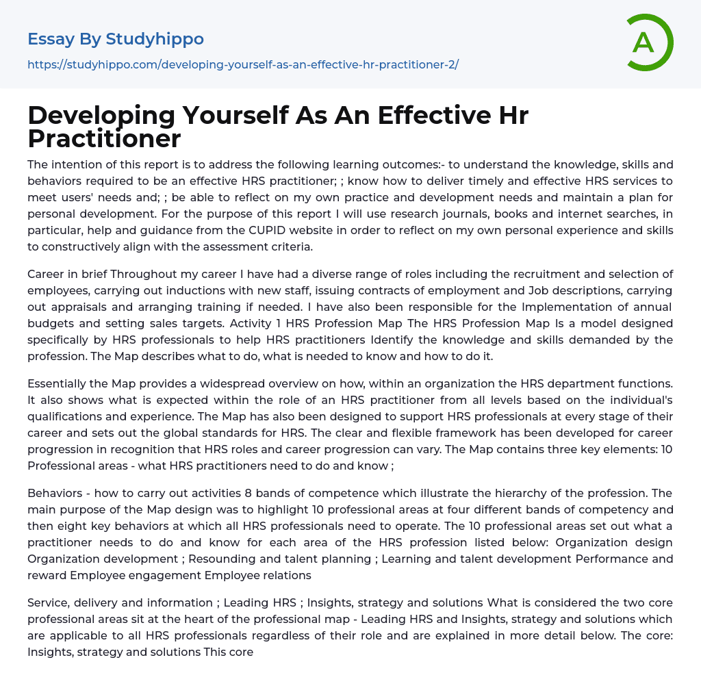 Developing Yourself As An Effective Hr Practitioner Essay Example