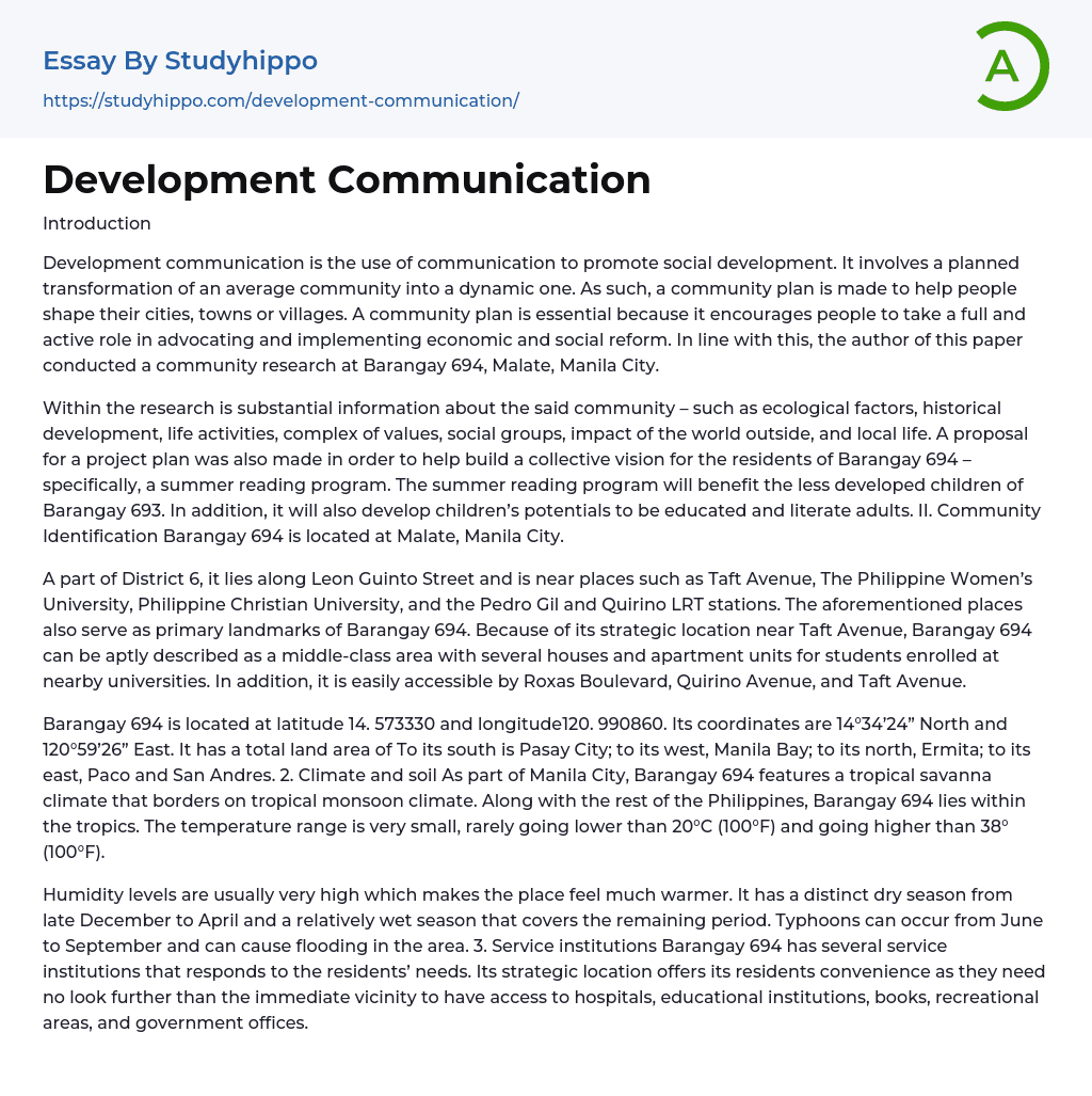essay about development communication