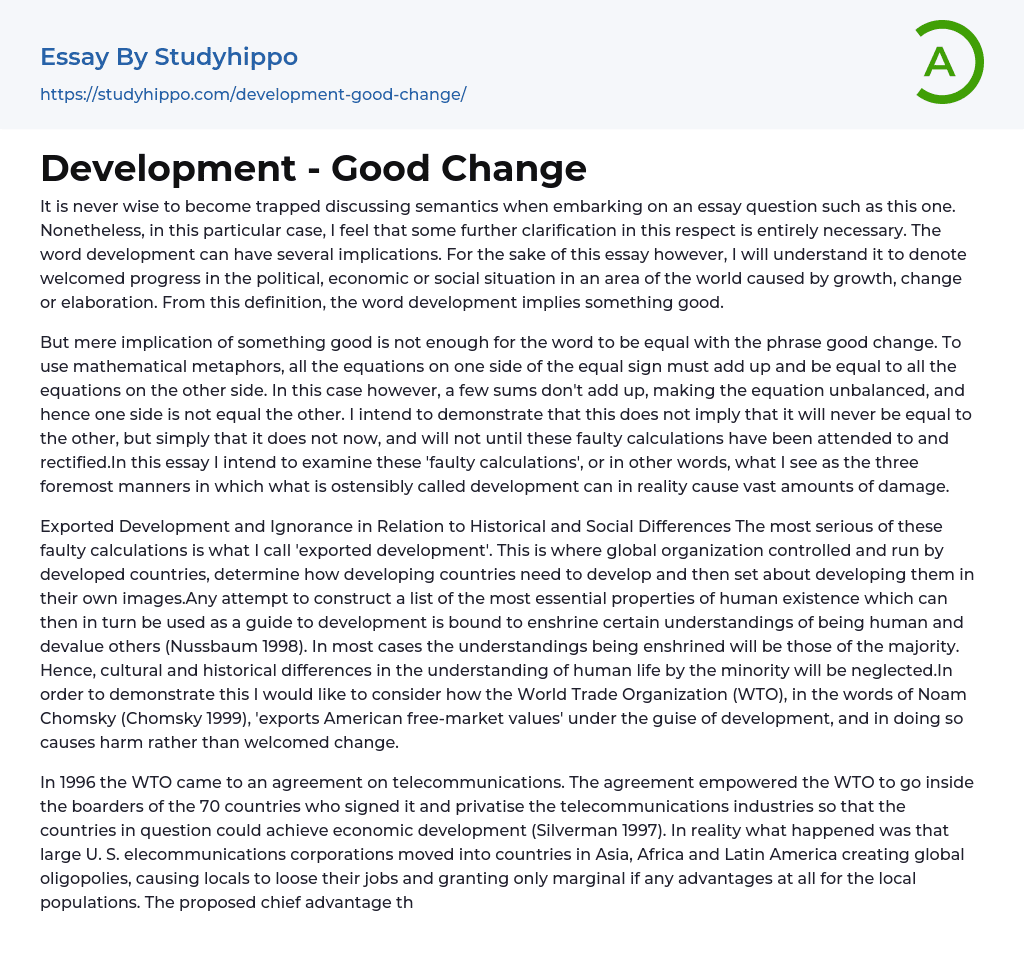 Development – Good Change Essay Example