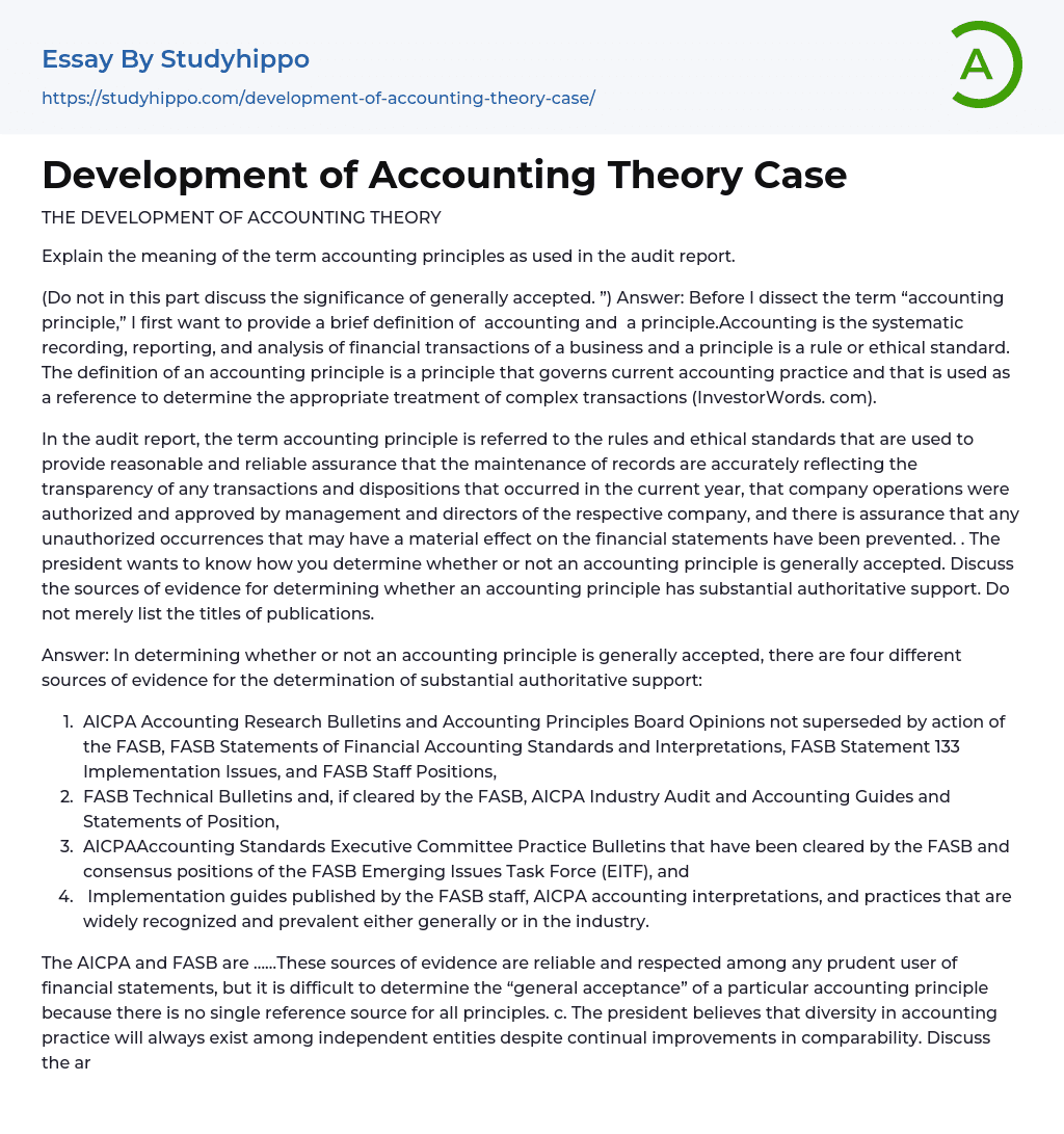 Development of Accounting Theory Case Essay Example