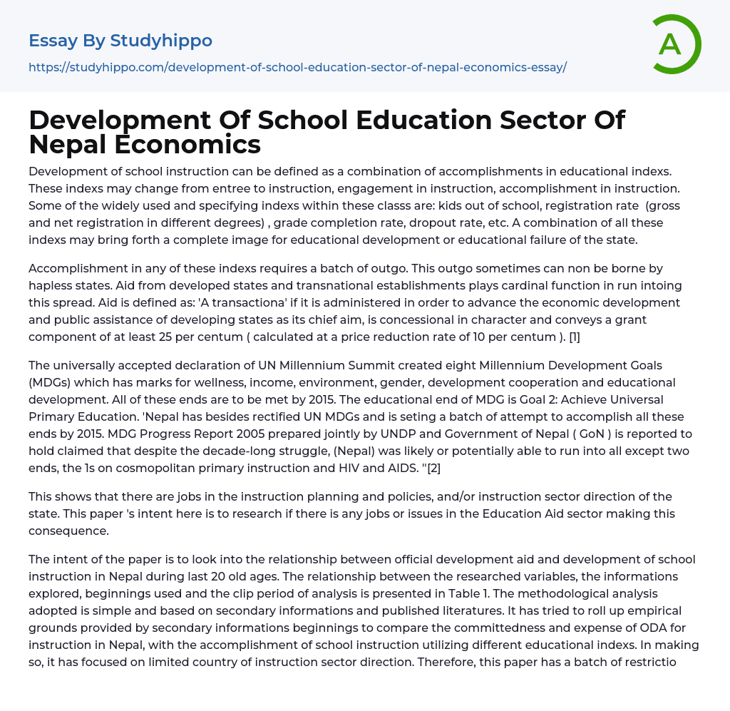 Development Of School Education Sector Of Nepal Economics Essay Example
