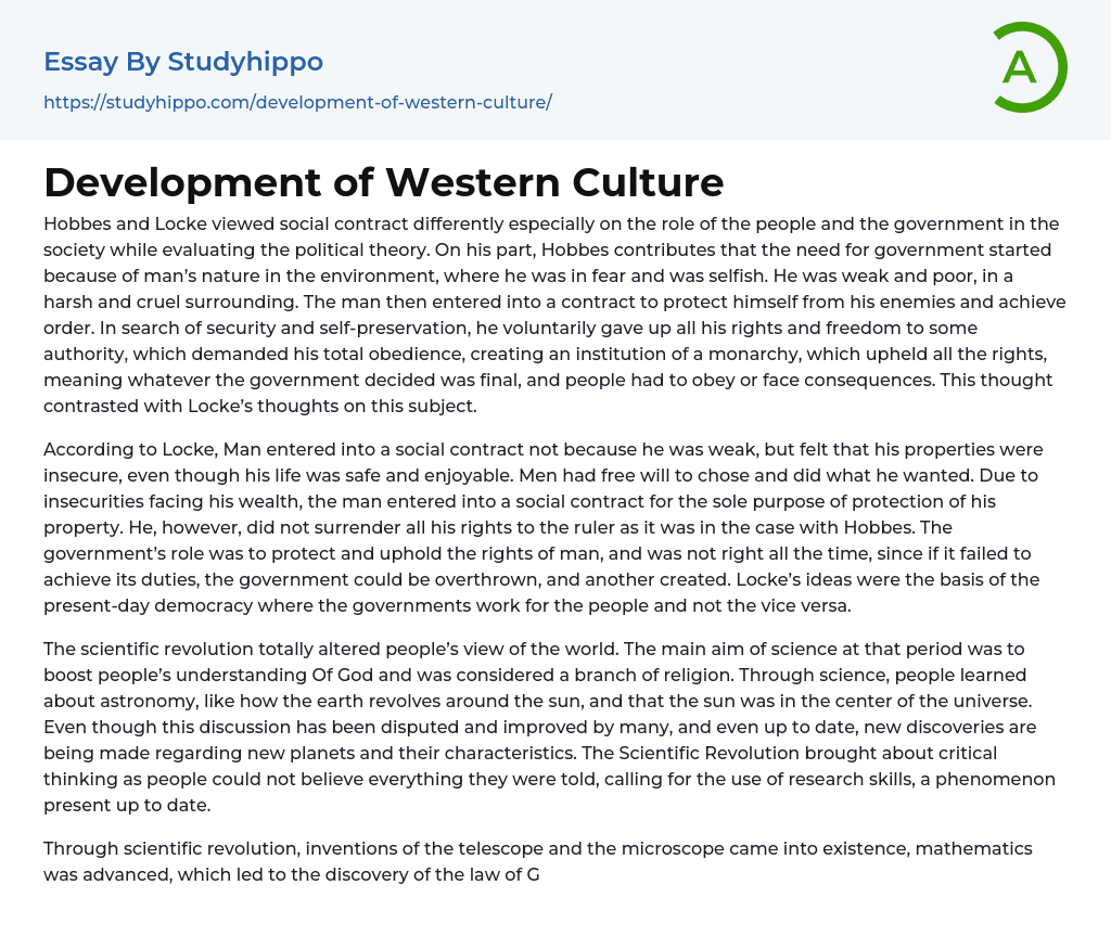 Development of Western Culture Essay Example