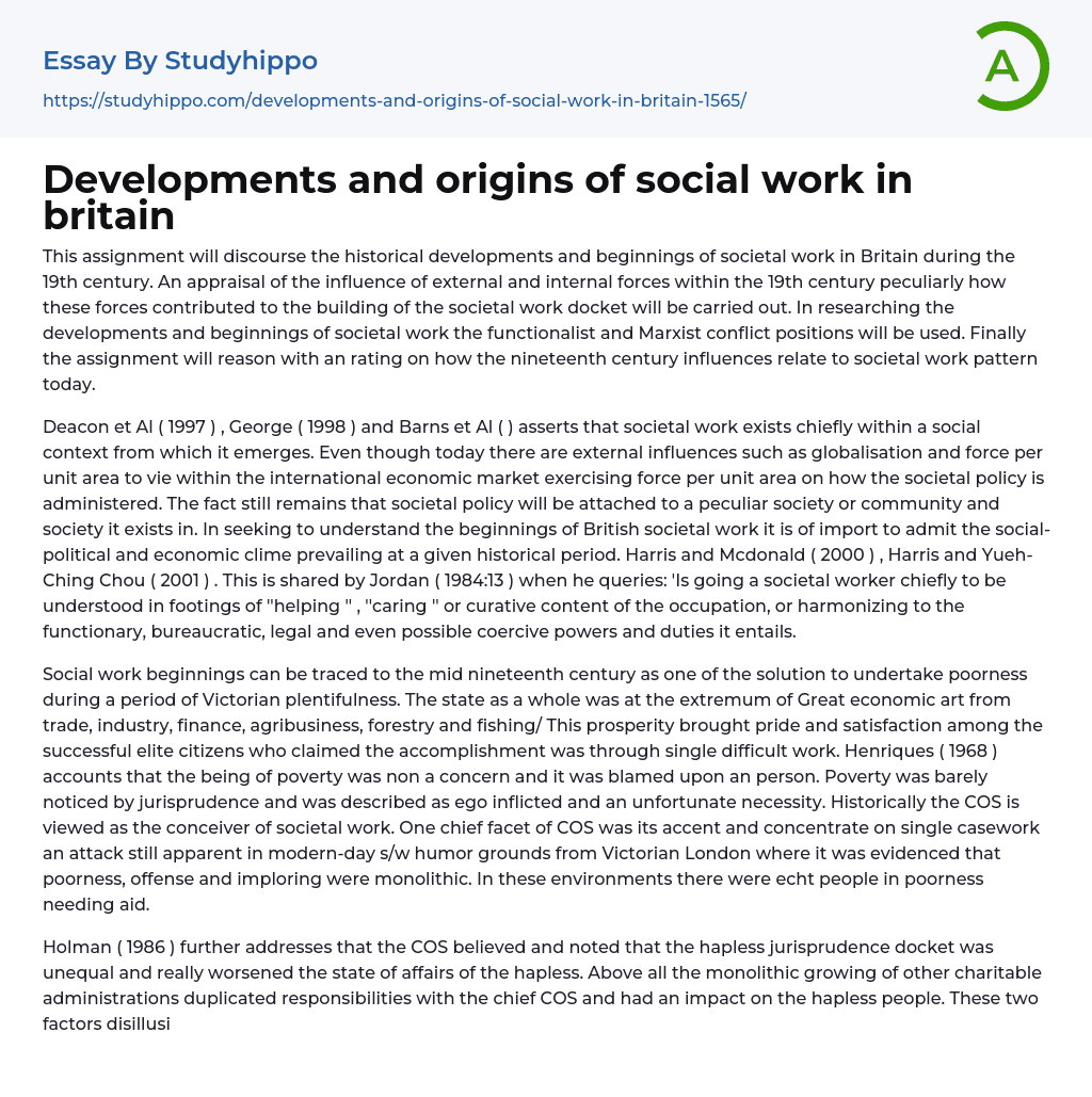 Developments and origins of social work in britain Essay Example