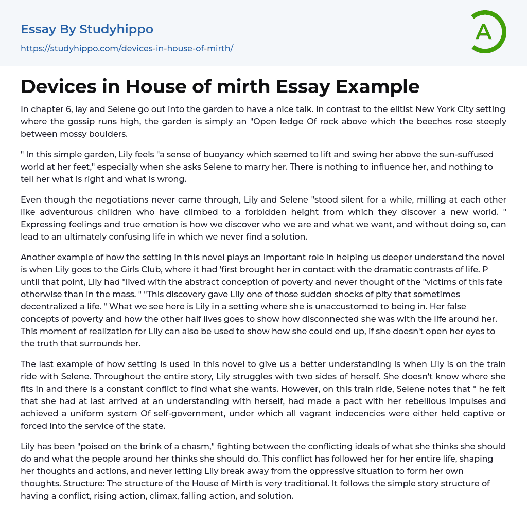 Devices in House of mirth Essay Example