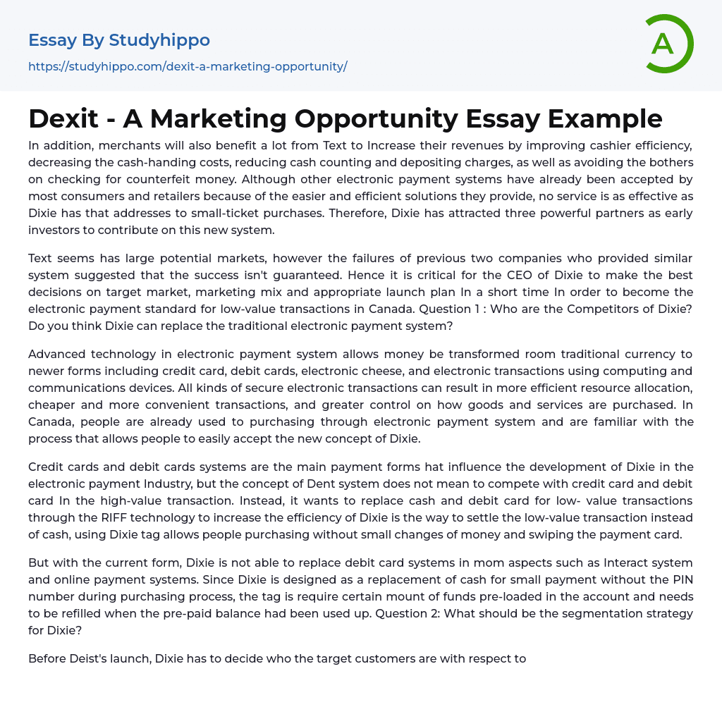 Dexit – A Marketing Opportunity Essay Example