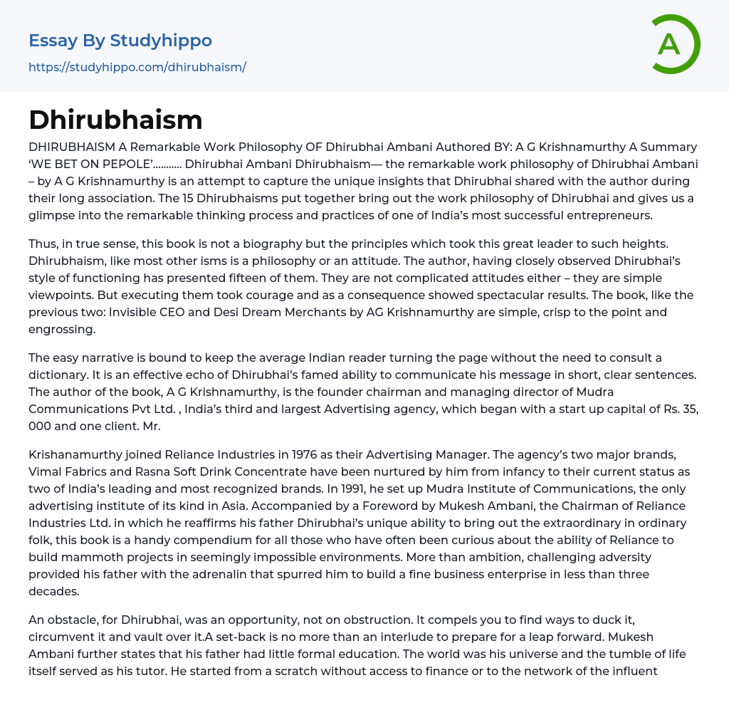 Dhirubhaism Essay Example