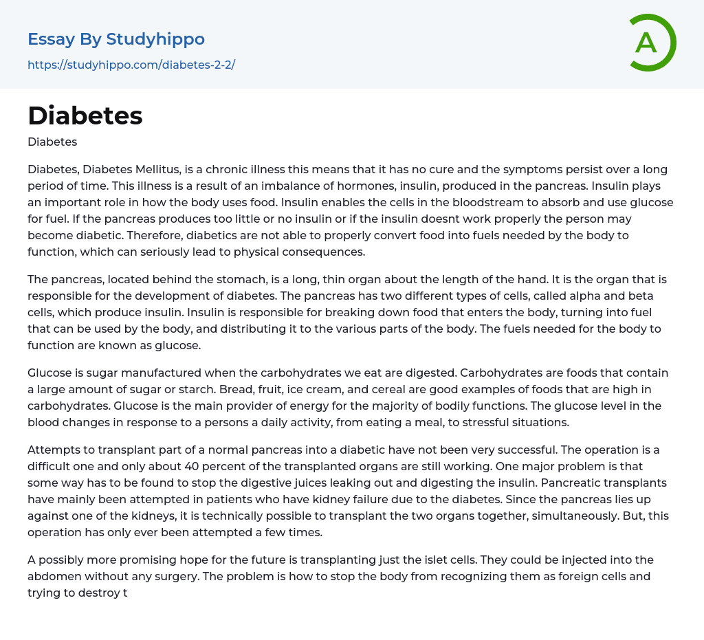 Diabetes Essay Example