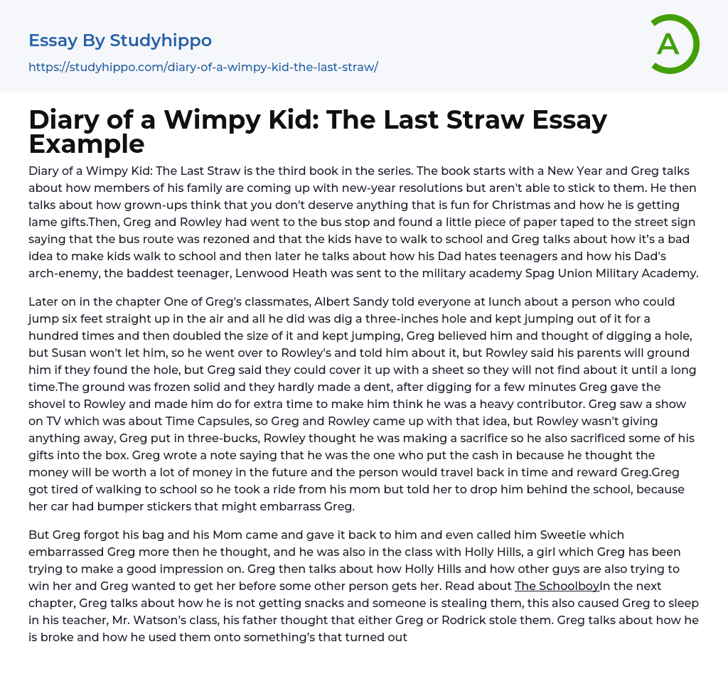 Diary of a Wimpy Kid: The Last Straw Essay Example