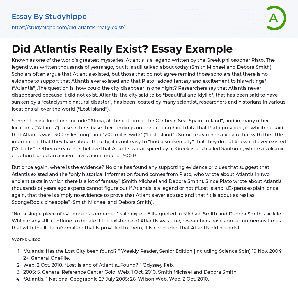 Did Atlantis Really Exist? Essay Example