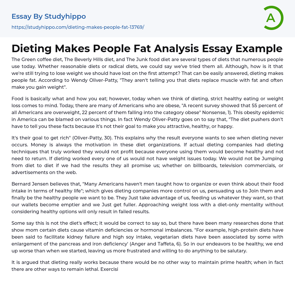Dieting Makes People Fat Analysis Essay Example