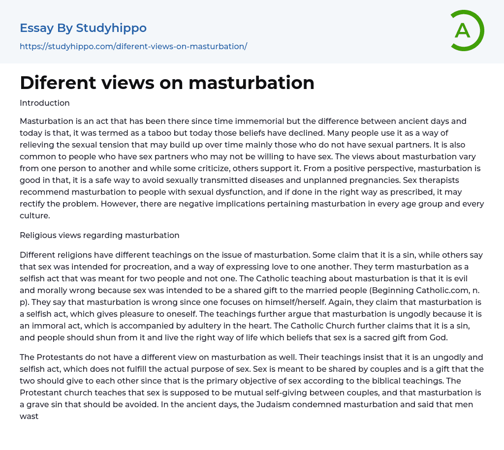 Diferent views on masturbation Essay Example