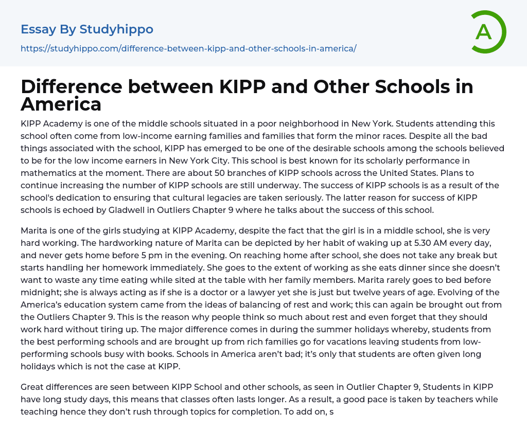 Difference between KIPP and Other Schools in America Essay Example